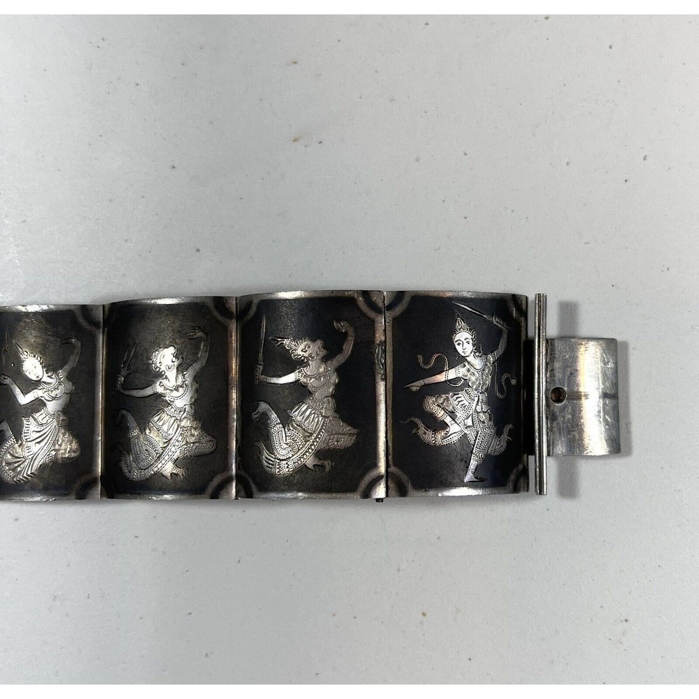 Lot Of 3 Vintage Siam Sterling Silver Brooches & Cuff Bracelet Made In Thailand - Picture 7 of 9